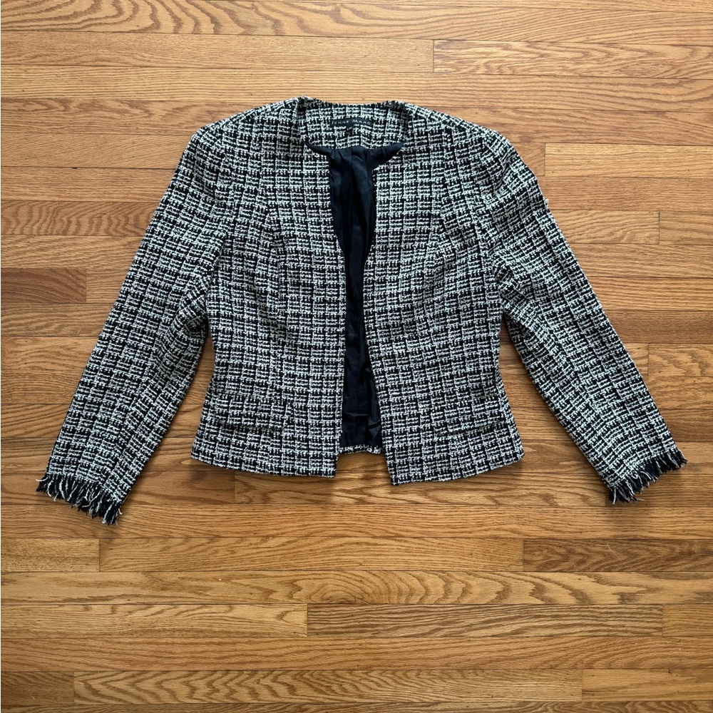 Elegant Black and White Tweed Blazer